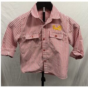 A Bathing Ape Kids Red White Striped Button Down Shirt Ape Head Size 110